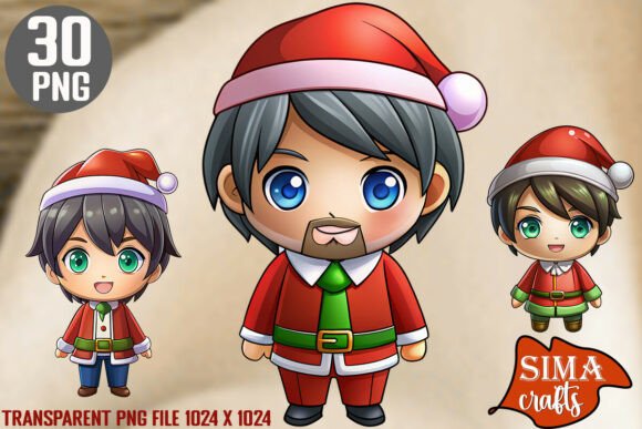 30 High-Quality Christmas Chibi Men: Illustrations for Modern Publishing