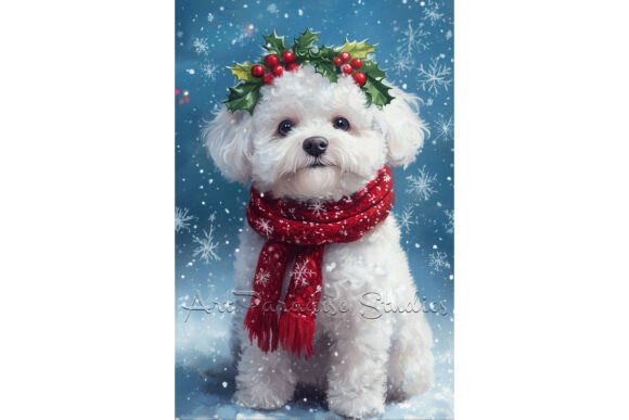 Bichon Frise in Snow Christmas Dog Art: A Festive Illustration for Creative Sellers