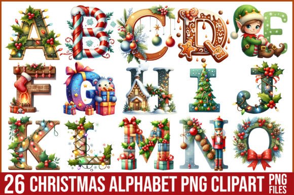 Christmas Alphabet Png Clipart Bundle for Illustrations