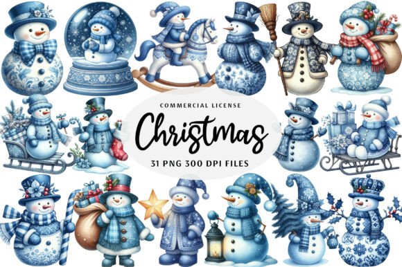 Christmas Blue Toile Snowman Clipart: A Designer’s Review for Modern Illustrations