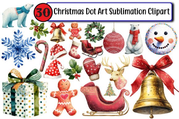 Christmas Dot Art Sublimation Clipart for Illustrations