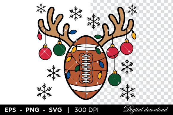 Christmas Football with Reindeer Antlers Illustrations for Digital Sellers