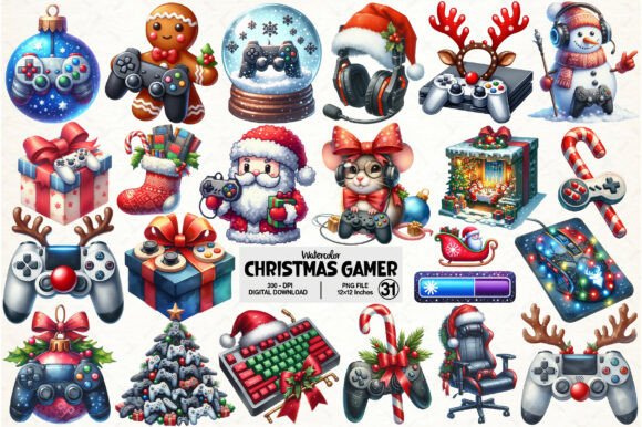 Christmas Gamer Clipart: Modern Illustrations for Content Creators