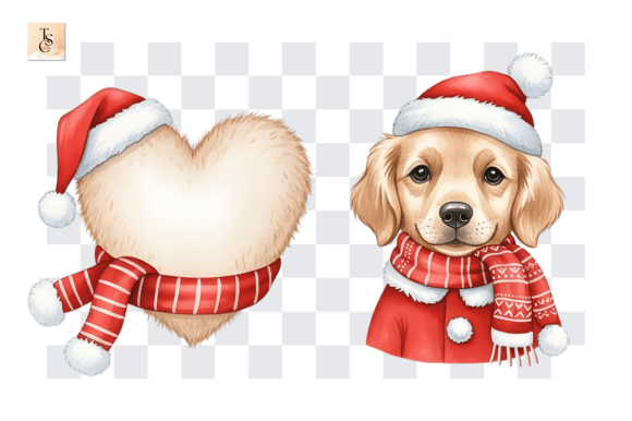 Christmas Golden Retriever PNG Clipart in Illustrations