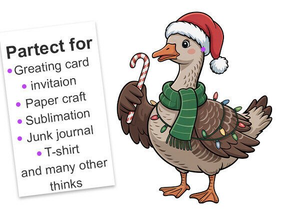 Christmas Goose with Santa Hat Clipart for Illustrations
