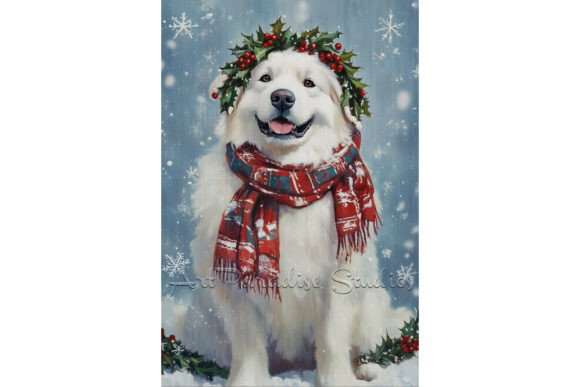 Christmas Great Pyrenees Winter Dog Illustrations for Handmade Creations