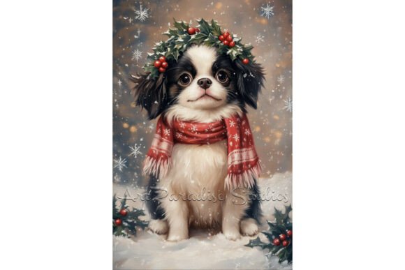 Christmas Japanese Chin Festive Dog Art: A Versatile Illustration for Content Creators