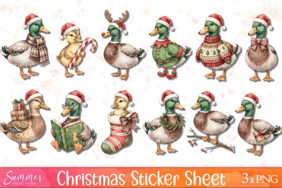 Christmas Mallard Duck Sticker Sheets for Etsy & Print-on-Demand