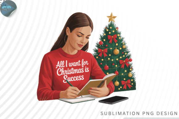 Christmas Motivational Woman PNG Design Review for Illustrations