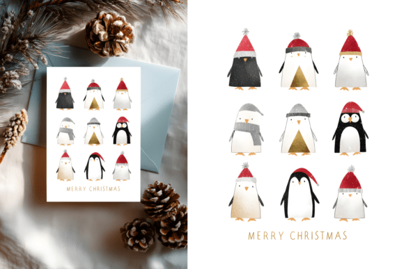 Christmas Penguins, Merry Christmas Card Illustration Review