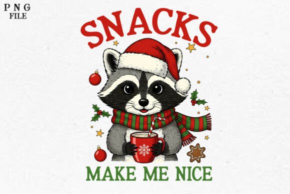 Christmas Raccoon Snacks Quote PNG