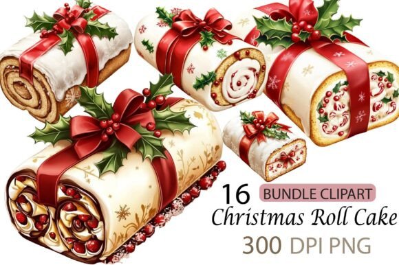Christmas Roll Cake Clipart: Festive Illustrations for Crafters