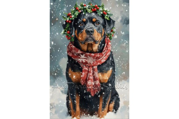 Christmas Rottweiler Dog Snow Wall Art: A Festive Illustration for Content Creators