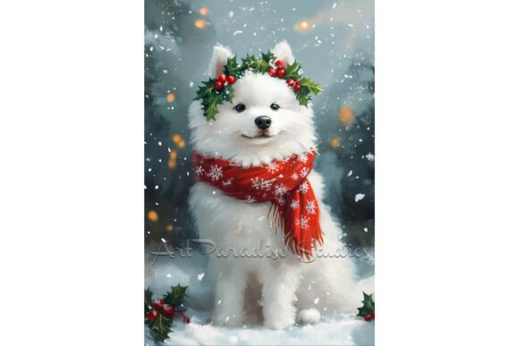 Christmas Samoyed Dog Wall Art Print: A Festive Illustration for Brand Impact