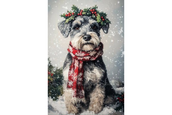 Christmas Schnauzer Dog Snow Wall Art: A Seasonal Illustration for Content Creators