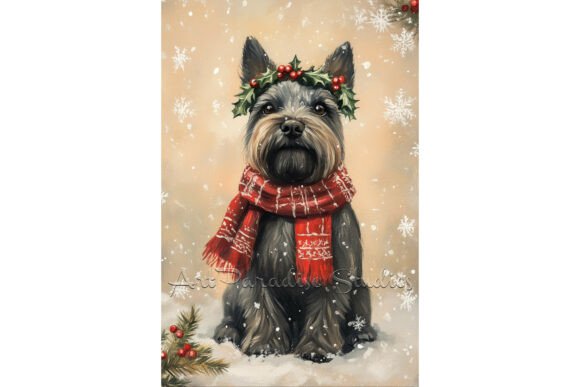Christmas Scottish Terrier Dog Wall Art Illustrations for Branding & Marketing