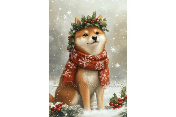Christmas Shiba Inu Dog Wall Art Print: A Festive Illustration for Local Business Branding