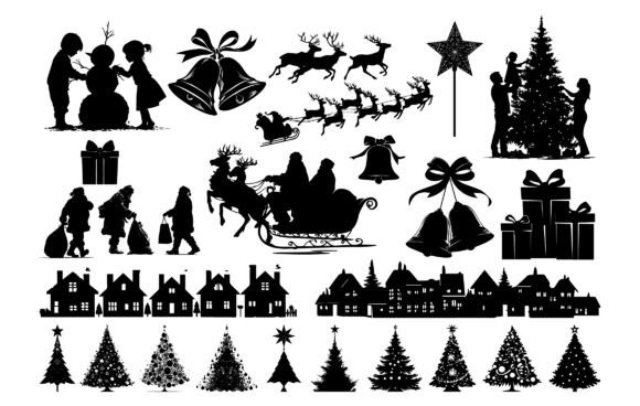 Christmas Silhouette Vector Design Set for Illustrations