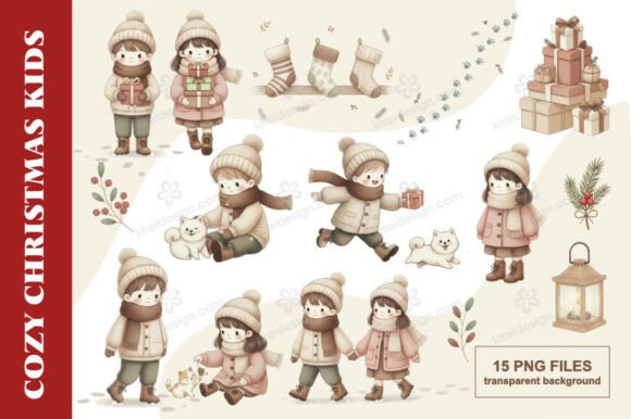 Cozy Christmas Kids Clipart: A Festive Graphic Design Asset for Local Branding