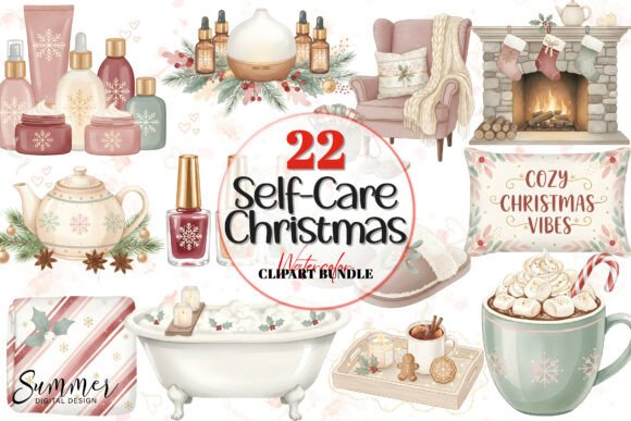 Cozy Self-Care Christmas Clipart Bundle