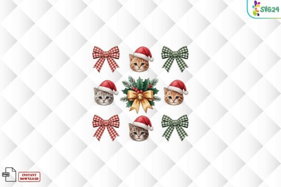 Cute Christmas Cat Bow Icons PNG for Festive Illustrations