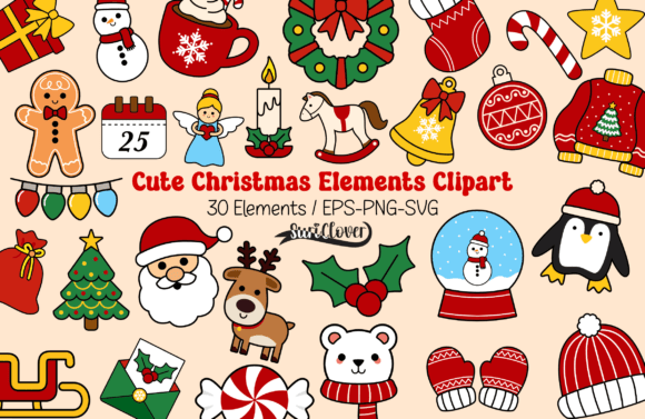 Cute Christmas Elements Clipart Set for Festive Branding and Packaging