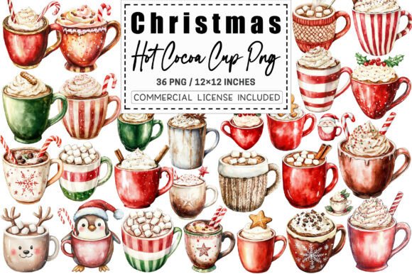 Cute Christmas Hot Cocoa Cup Clipart for Illustrations