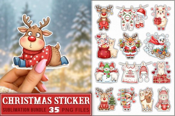 Cute Christmas Sticker PNG Bundle for Real Embroidery Projects