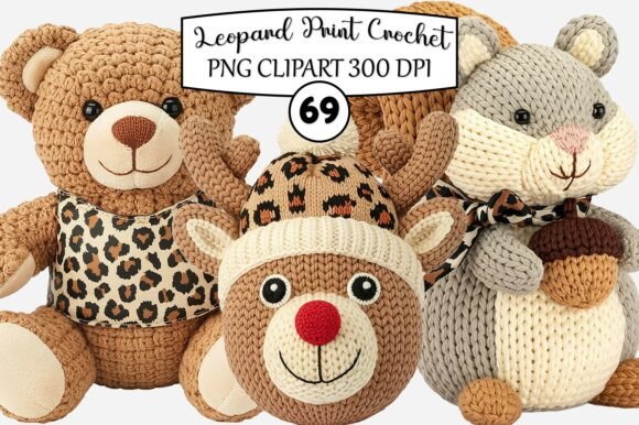 Leopard Print Crochet Christmas PNG: A Festive Illustration for Handmade Creators