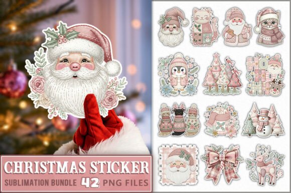 Pink Preppy Christmas Sticker PNG Bundle: A Fresh Take on Holiday Illustrations