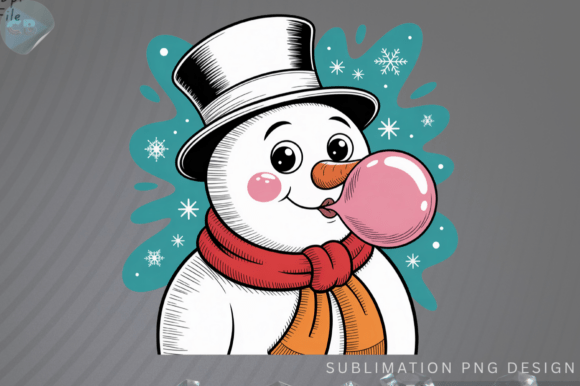 Preppy Christmas Glitter Snowman PNG Des: Illustrations for Branding