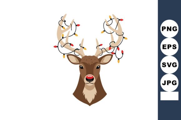 Reindeer Head with Colorful Christmas Li: A Designer’s Take on This Illustrations Asset