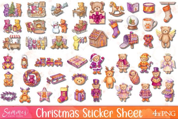Retro Teddy Christmas Planner Stickers: A Festive Graphic Design Asset for Crafters