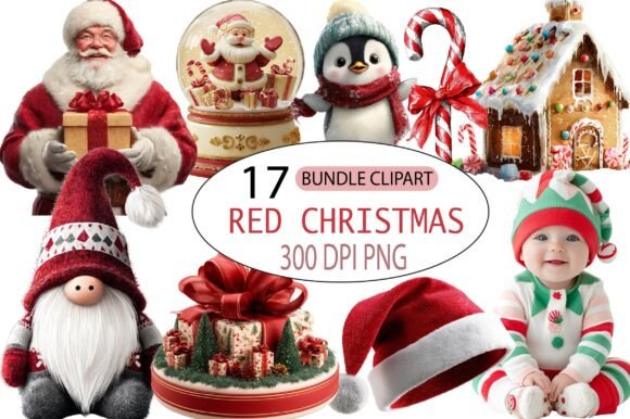 Watercolor Red Christmas Clipart for Illustrations