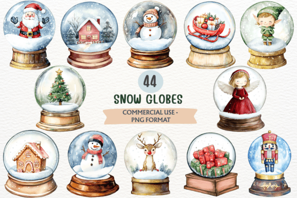 Watercolor Snow Globes Christmas Clipart for Illustrations