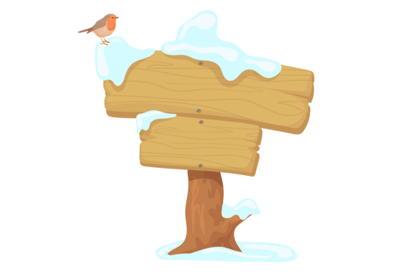 Winter Sign with Cute Bird. Christmas Sn